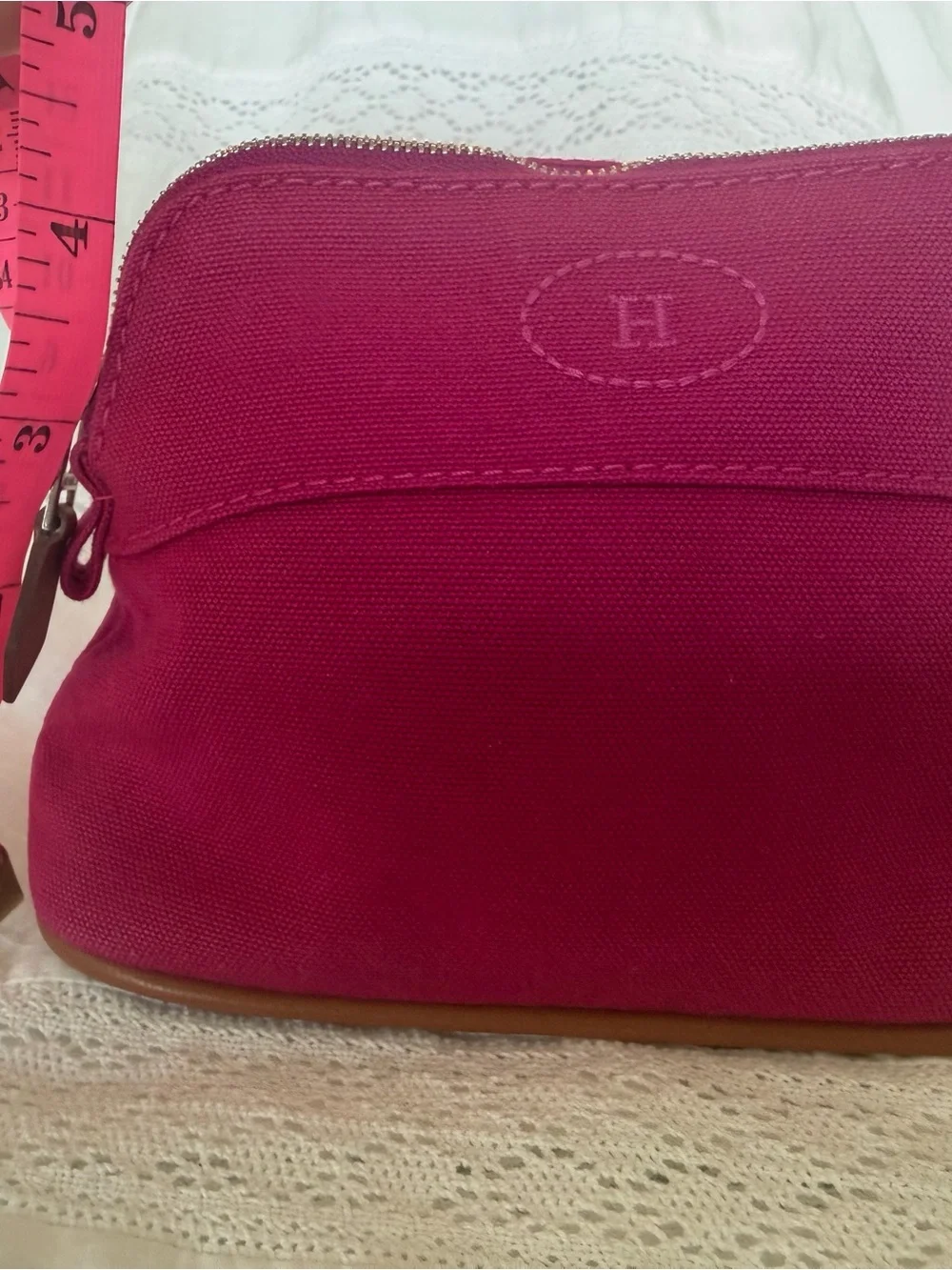 Hermes Hot Pink Canvas Cosmetic Pouch with H